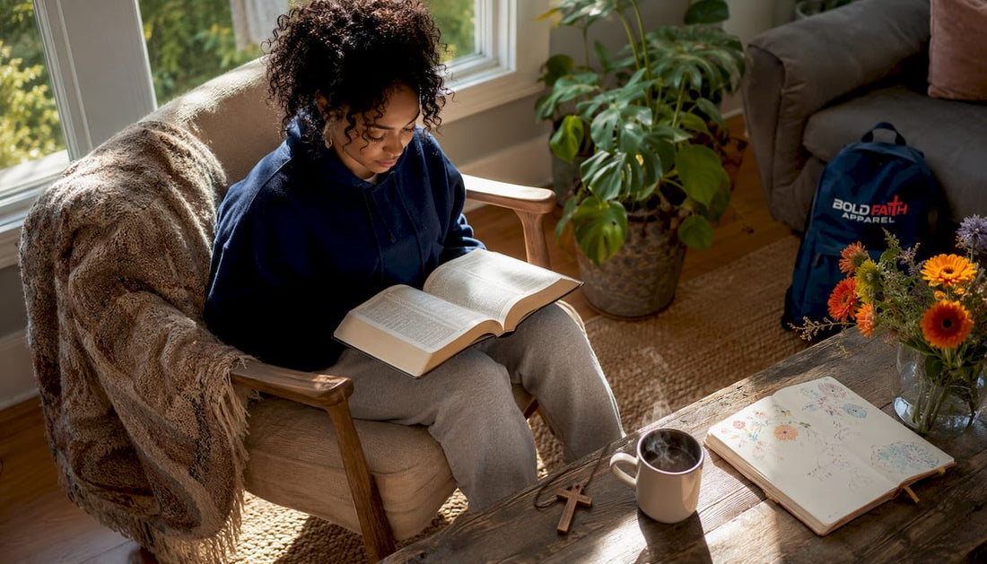 Woman reading Bible during morning devotion