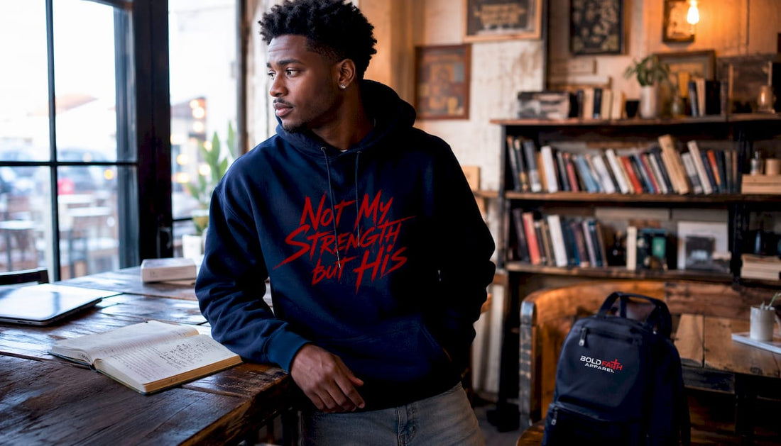 Person in Christian hoodie showing faith and courage