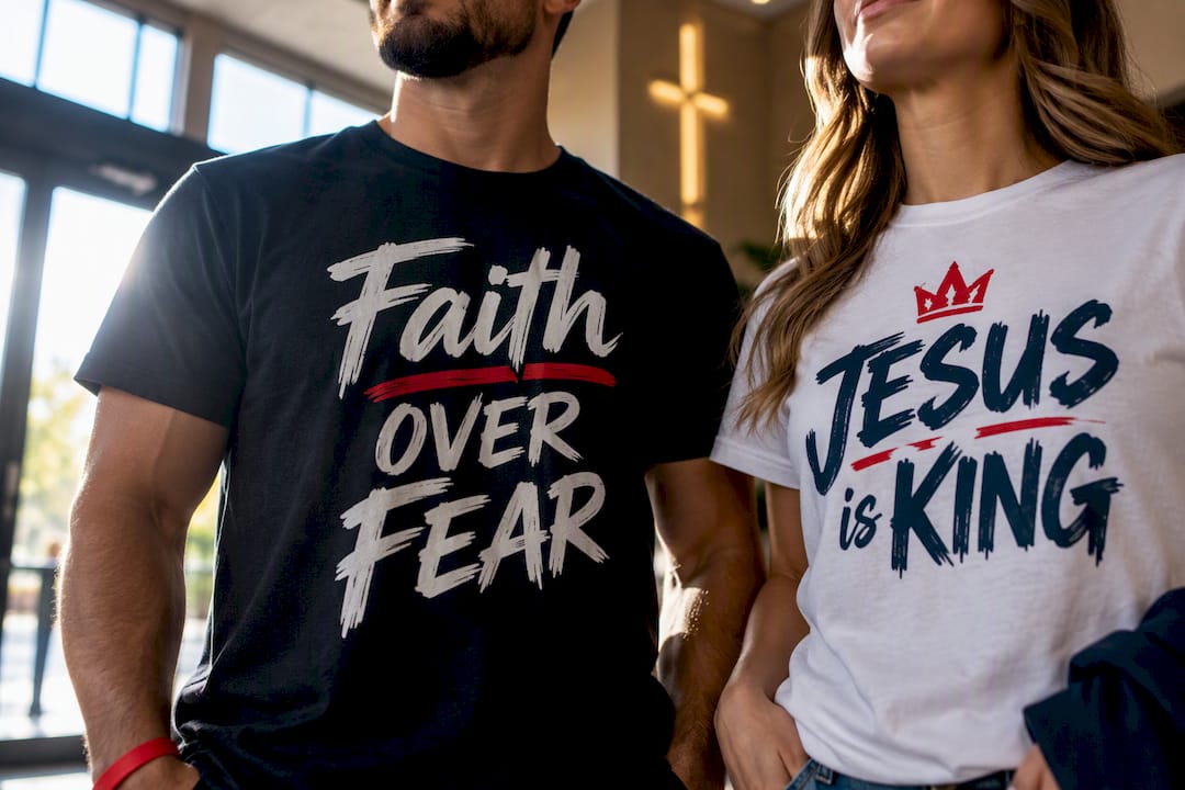 Cropped Christian message shirts in bold light