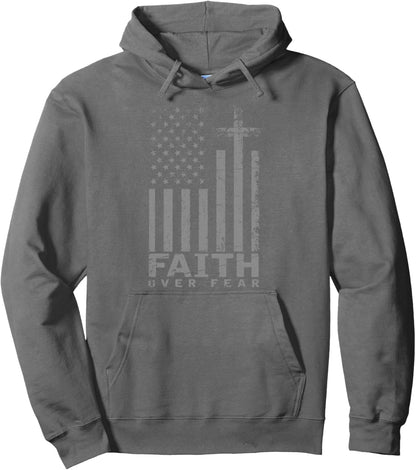 USA Flag Patriotic American Gift Faith Over Fear Prayer Pullover Hoodie