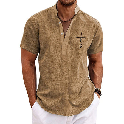 Men's Faith Cross Print Henley Shirts