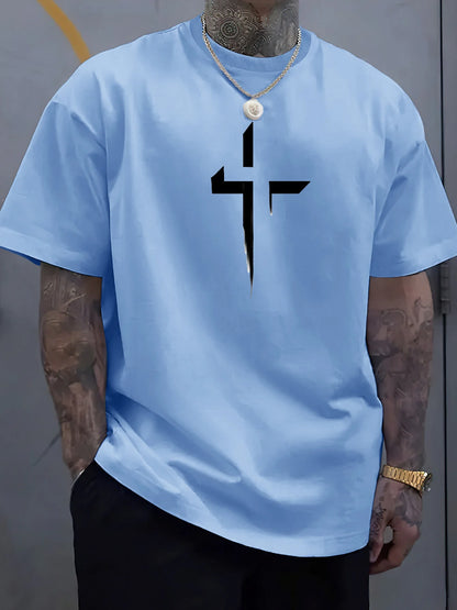Men's 100% Cotton Faith Cross Printed T-Shirt