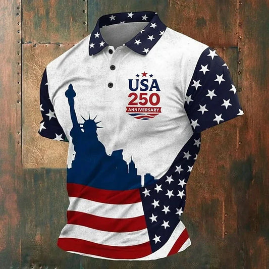 USA 250 Anniversary American Flag Men's Polo