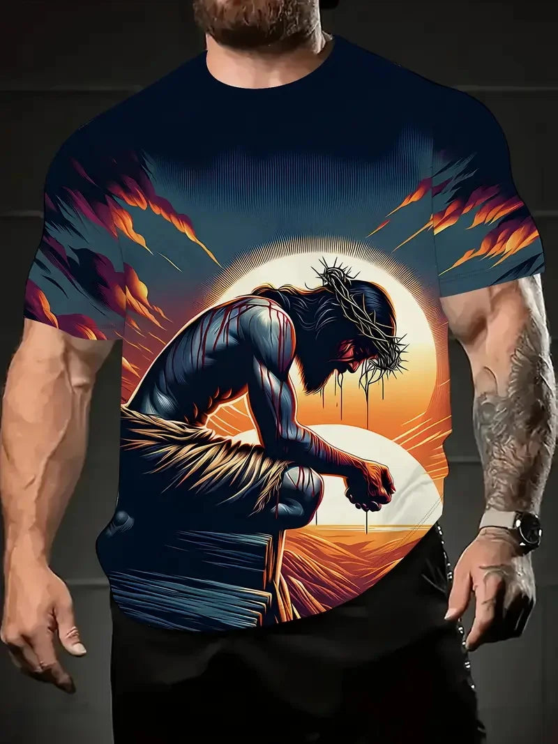 Men's 3D Jesus Print T-Shirt