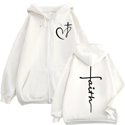 Faith Heart Cross Zip Up Mens/Women Hoodie