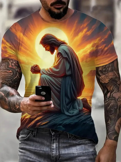 Men's 3D Jesus Print T-Shirt