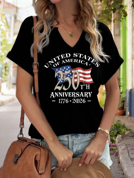 Women's V-Neck "USA 250th Anniversary Graphic Tee
