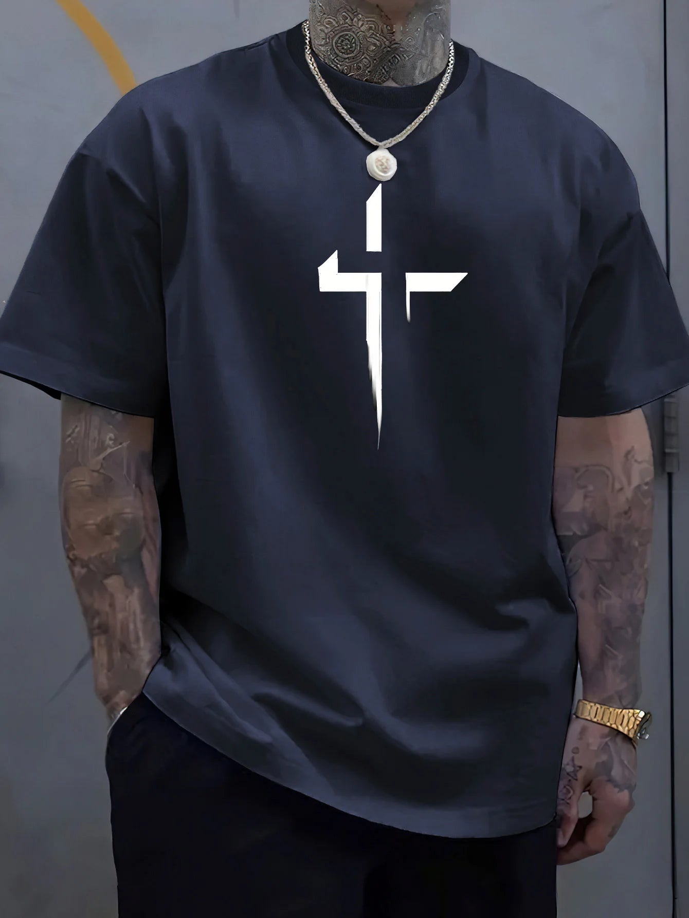 Men's 100% Cotton Faith Cross Printed T-Shirt