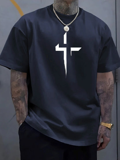 Men's 100% Cotton Faith Cross Printed T-Shirt