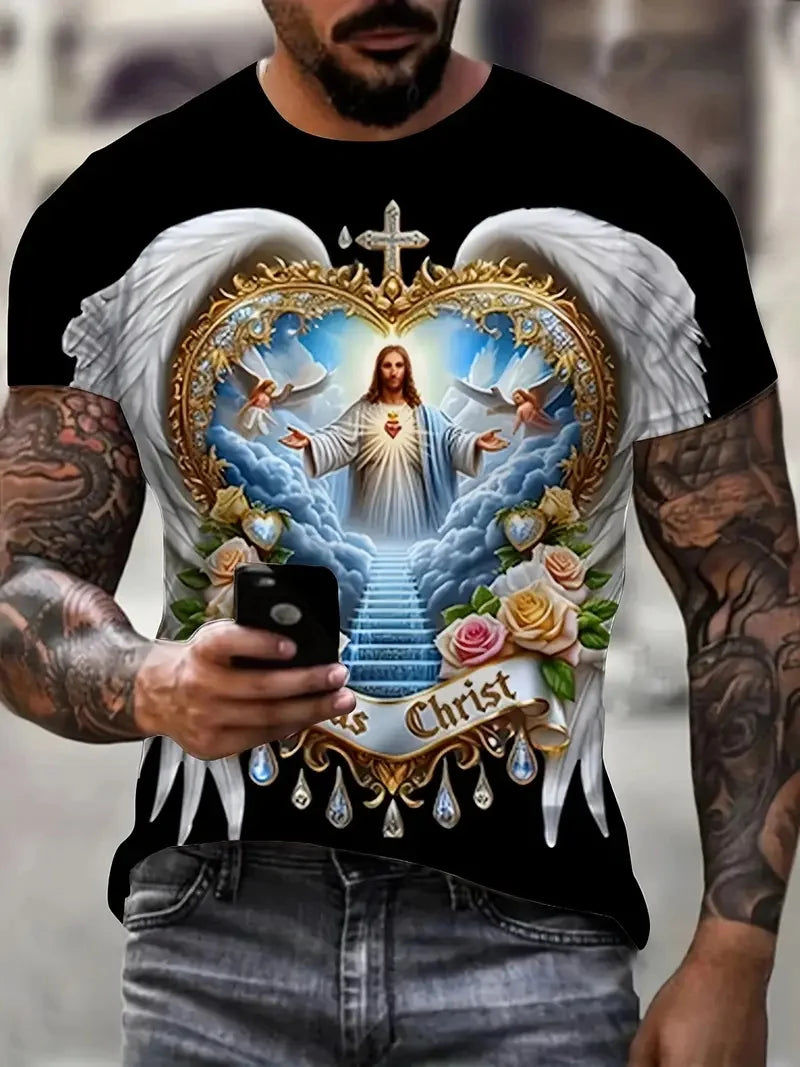 Men's 3D Jesus Print T-Shirt