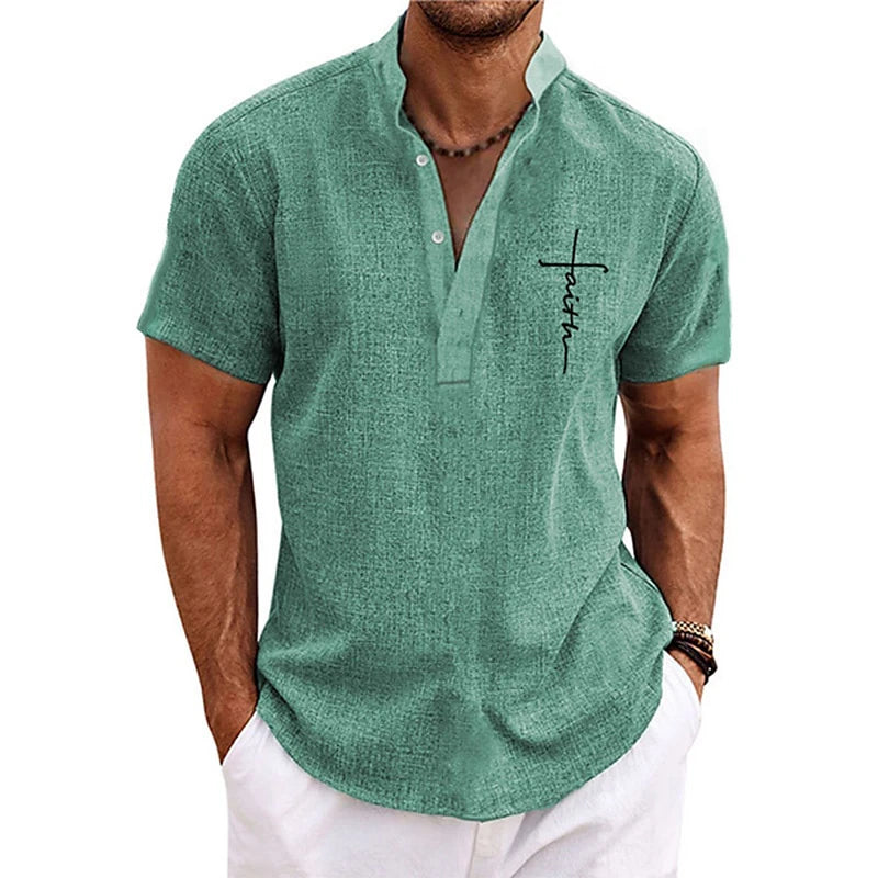Men's Faith Cross Print Henley Shirts