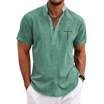 Men's Faith Cross Print Henley Shirts