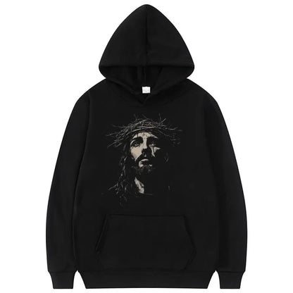 Jesus Face Vintage Graphic Hoodie