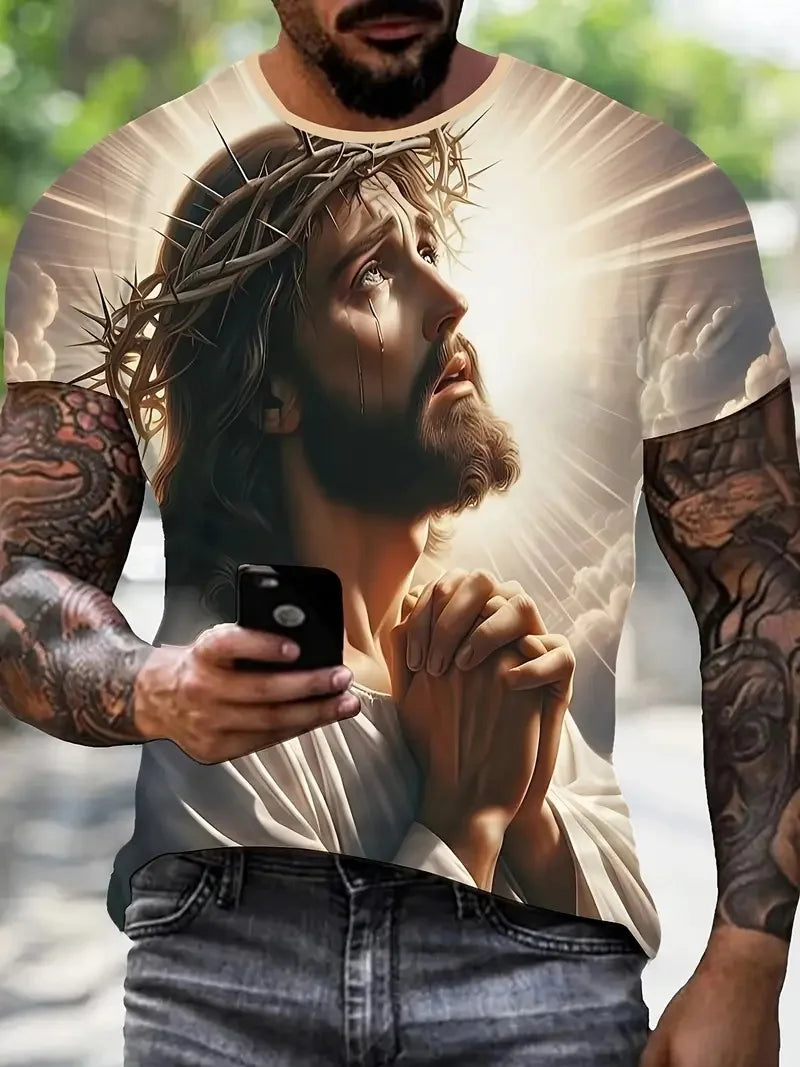 Men's 3D Jesus Print T-Shirt