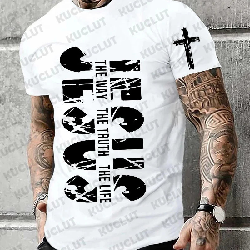 Loose Men's T-shirt Jesus The Way The Truth The Life Print
