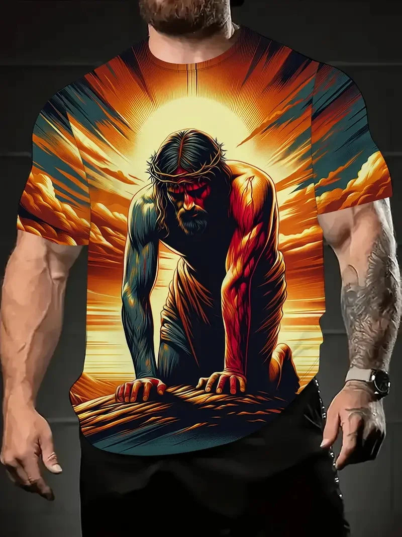 Men's 3D Jesus Print T-Shirt
