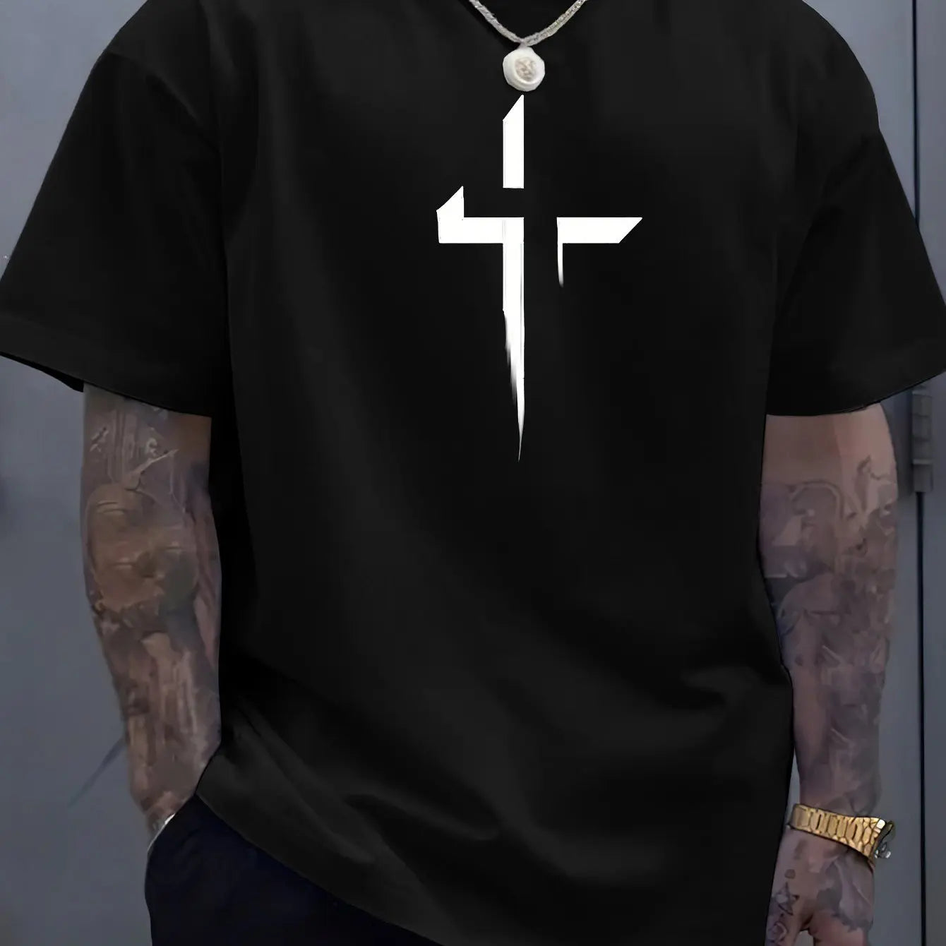 Men's 100% Cotton Faith Cross Printed T-Shirt