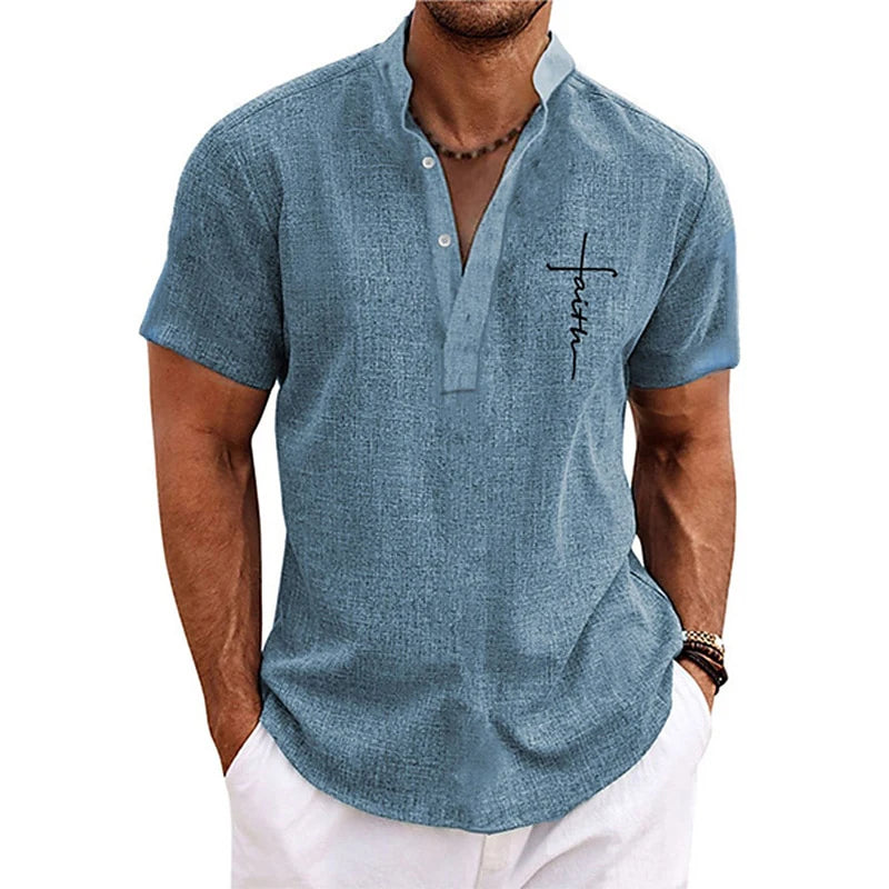 Men's Faith Cross Print Henley Shirts