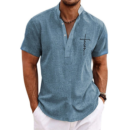 Men's Faith Cross Print Henley Shirts