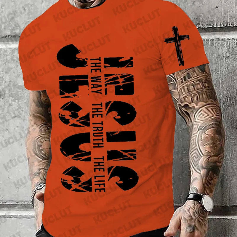 Loose Men's T-shirt Jesus The Way The Truth The Life Print