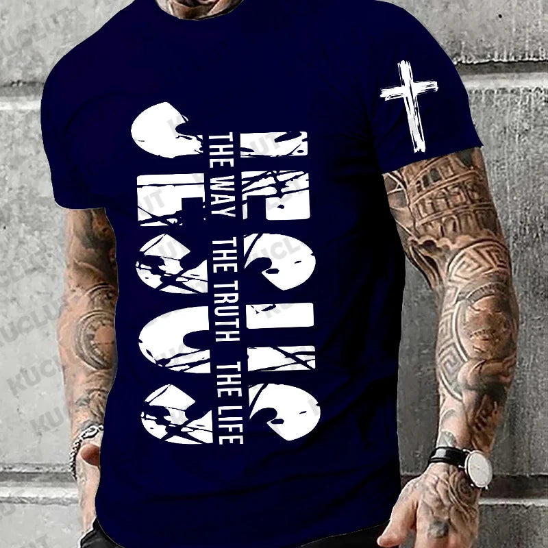 Loose Men's T-shirt Jesus The Way The Truth The Life Print