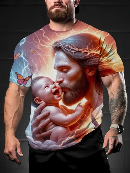 Men's 3D Jesus Print T-Shirt