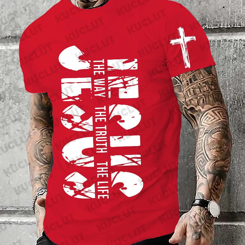 Loose Men's T-shirt Jesus The Way The Truth The Life Print