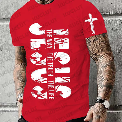 Loose Men's T-shirt Jesus The Way The Truth The Life Print