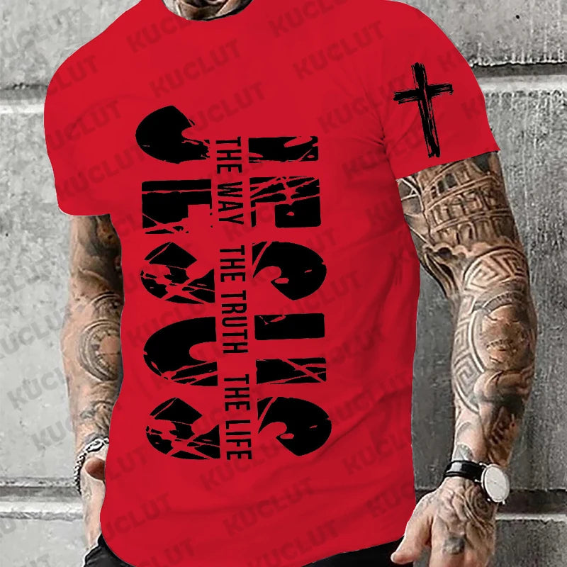 Loose Men's T-shirt Jesus The Way The Truth The Life Print