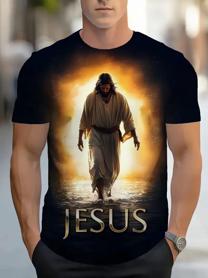 Men's 3D Jesus Print T-Shirt