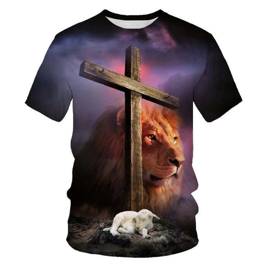 Cross Lion 3D Printig Christian Art T-shirt