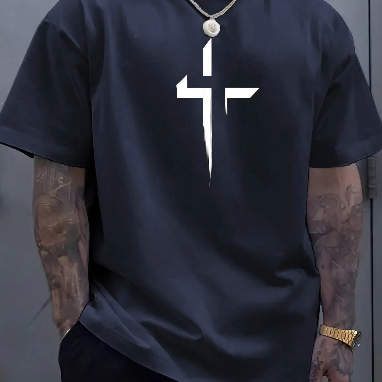 Men's 100% Cotton Faith Cross Printed T-Shirt