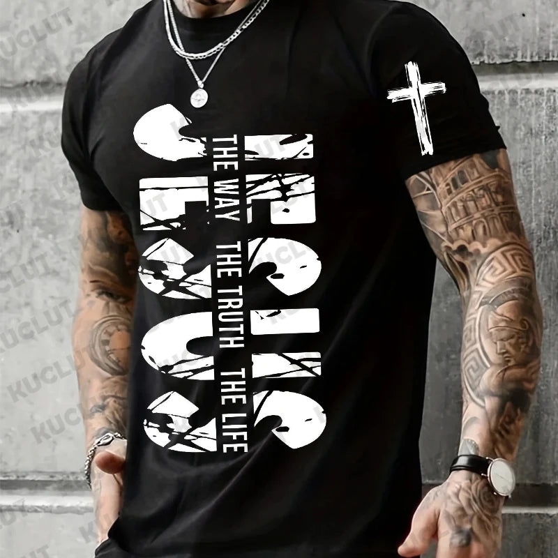 Loose Men's T-shirt Jesus The Way The Truth The Life Print