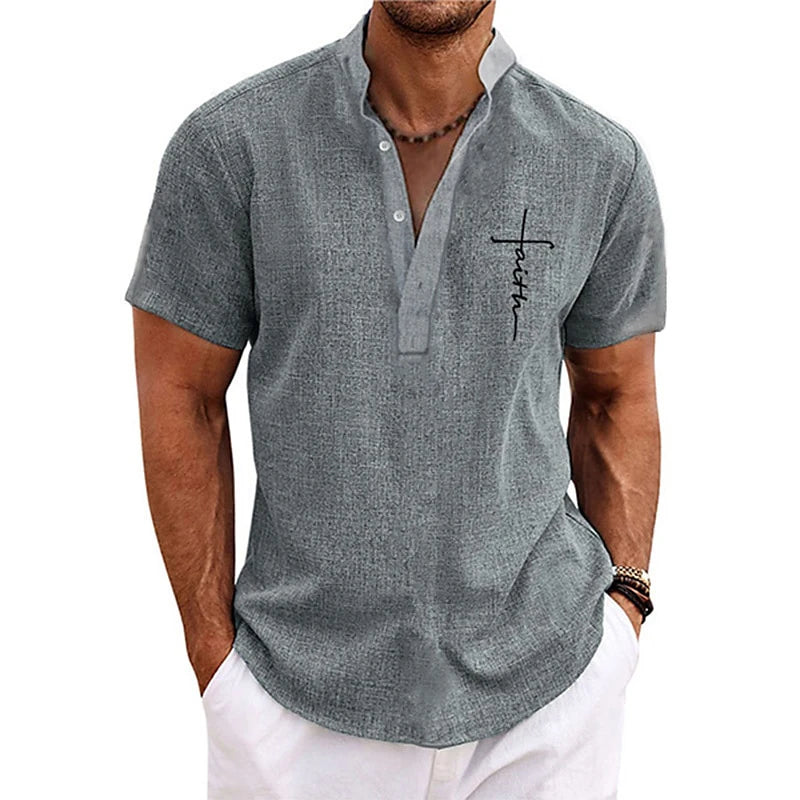 Men's Faith Cross Print Henley Shirts