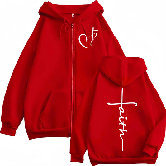 Faith Heart Cross Zip Up Mens/Women Hoodie