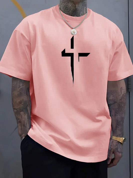 Men's 100% Cotton Faith Cross Printed T-Shirt