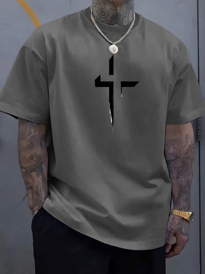 Men's 100% Cotton Faith Cross Printed T-Shirt