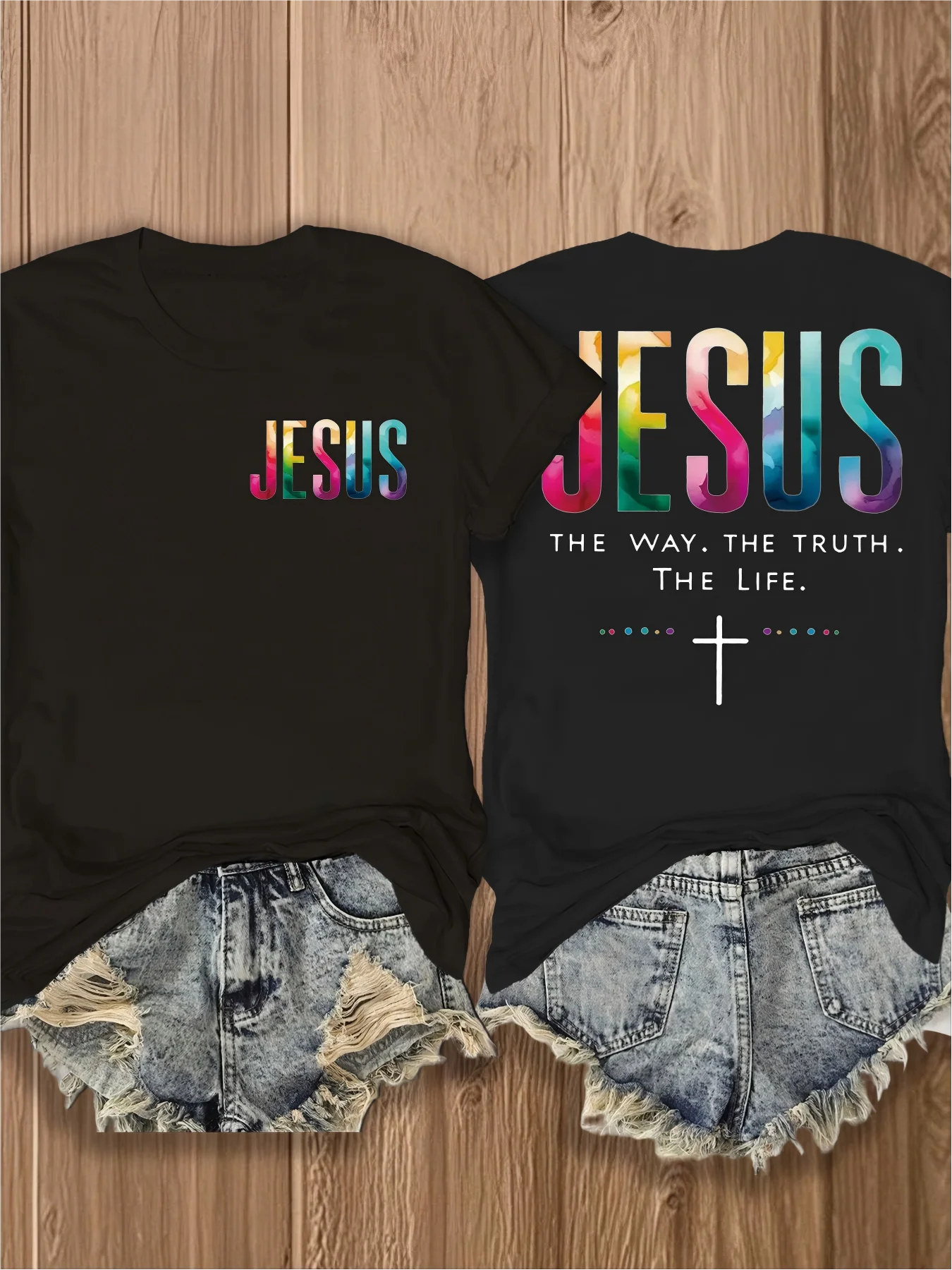 Colorful Jesus Print Women's T-Shirt