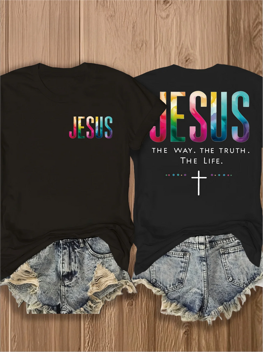 Colorful Jesus Print Women's T-Shirt