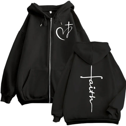 Faith Heart Cross Zip Up Mens/Women Hoodie