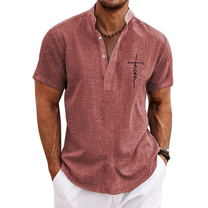 Men's Faith Cross Print Henley Shirts